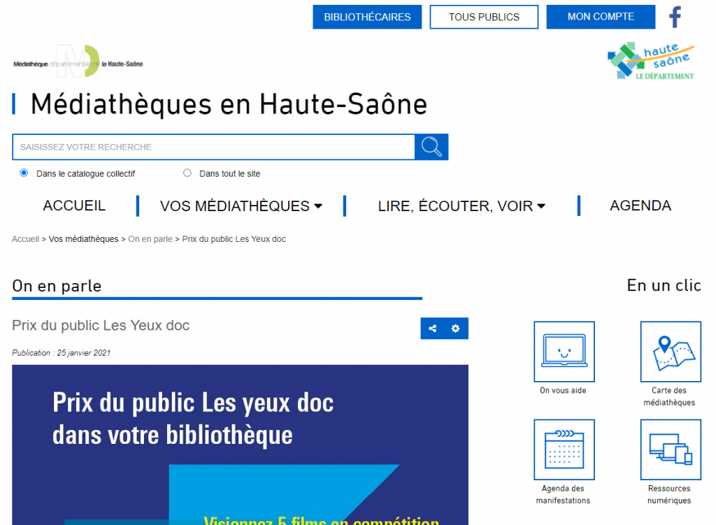 Prix du public Les yeux doc à la médiathèque départementale de la Haute-Saône
