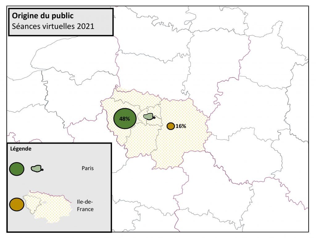 Carte des publics des séances virtuelles résidant à Paris et en Ile-de-France