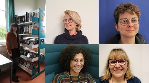 Portraits de cinq bibliothécaires qui partagent leur critique du film : Sandrine Nicolas, Irène Godard, Gisèle Derioz, Juliette Jean, Isabelle Louis.