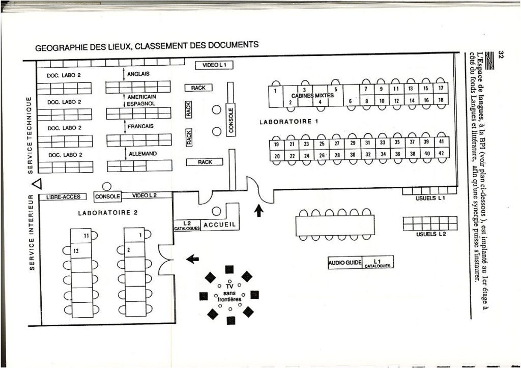 Plan de l'espace Autoformation de la Bpi dans les années 1990