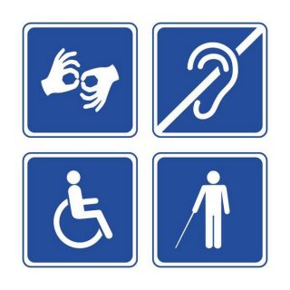 symboles handicap moteur, malvoyants, sourds, handicap mental