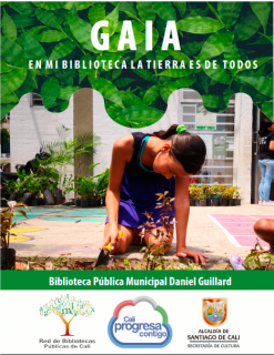 Affiche du projet Gaia - Dans ma bibliothèque, la terre appartient à tout le monde, présentant une jeune fille en train de jardiner.