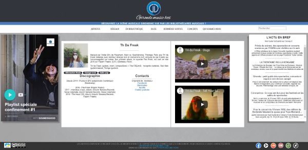 Capture d'écran de la page d'accueil de Gironde Music Box