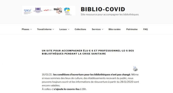 Page d'accueil du site Biblio-Covid